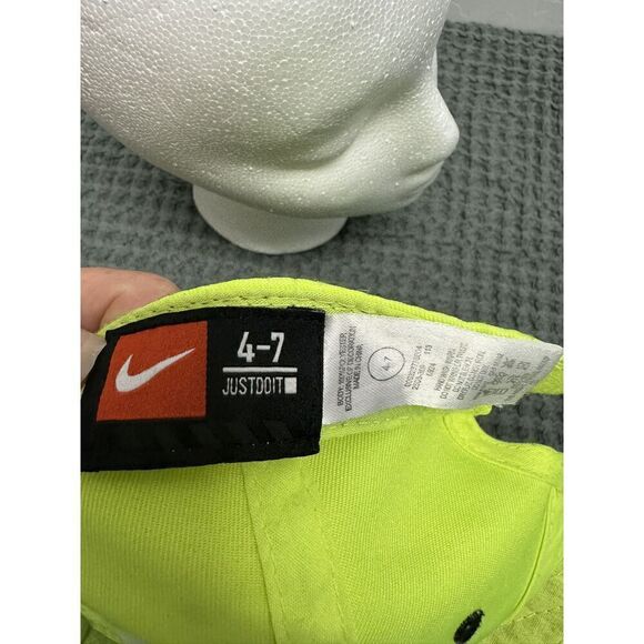 Nike Neon Yellow Black Dri FIT Featherlight Baseball Cap Boys Just Do It Size 4- - Picture 6 of 8